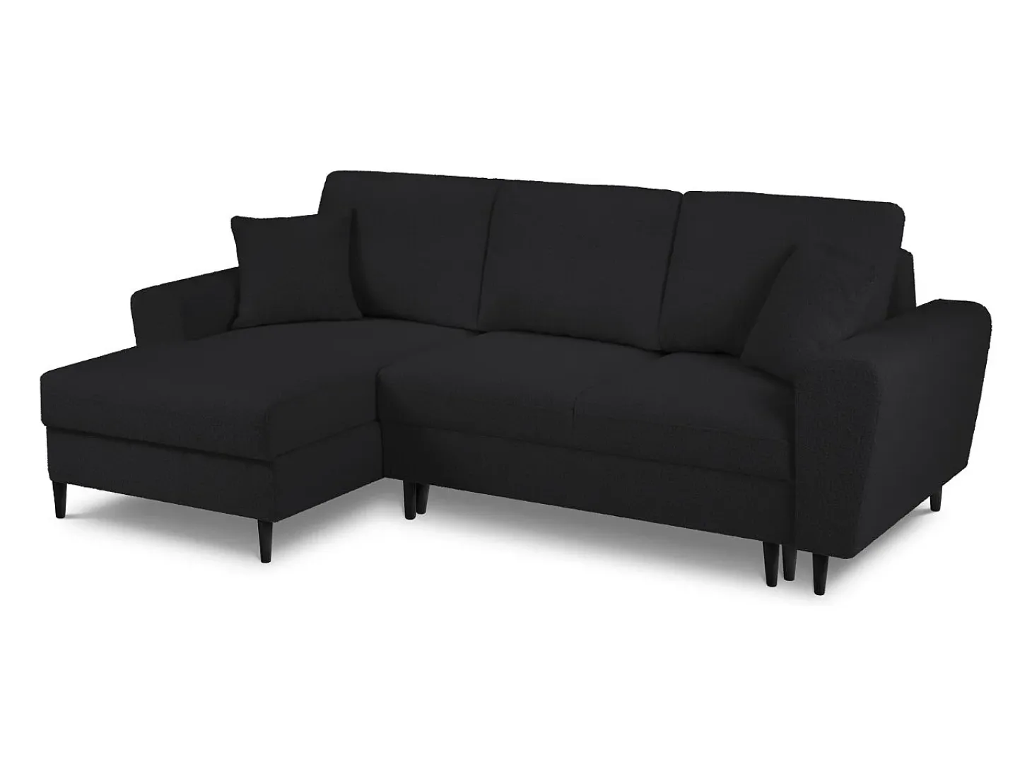 Cosmopolitan Design - Sofá convertível de canto esquerdo com caixa de arrumação "Kyoto" 4 lugares em tecido bouclé preto - 241x145x88cm