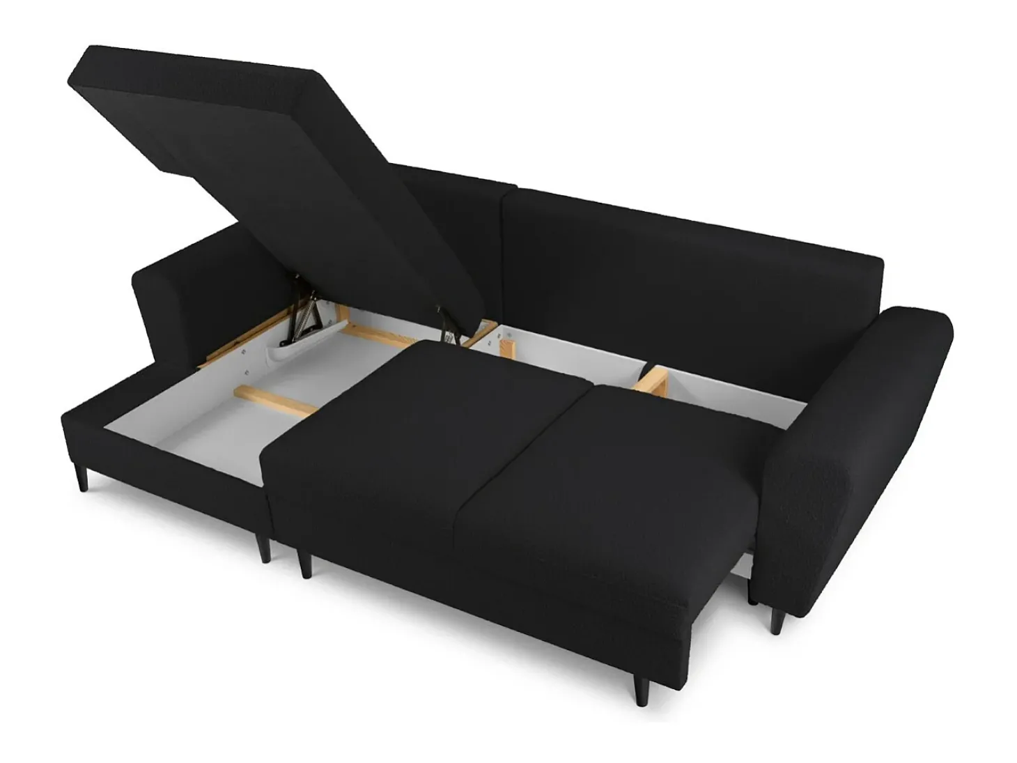 Cosmopolitan Design - Sofá convertível de canto esquerdo com caixa de arrumação "Kyoto" 4 lugares em tecido bouclé preto - 241x145x88cm