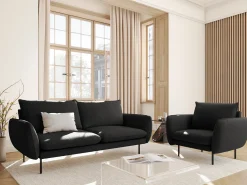 Cosmopolitan Design - Sofá "Vienna" 2 lugares em tecido bouclé preto - 160x92x95cm