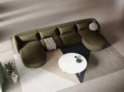 Cosmopolitan Design - Sofá panorâmico "Tulum" 5 lugares em veludo verde - 330x156x70cm
