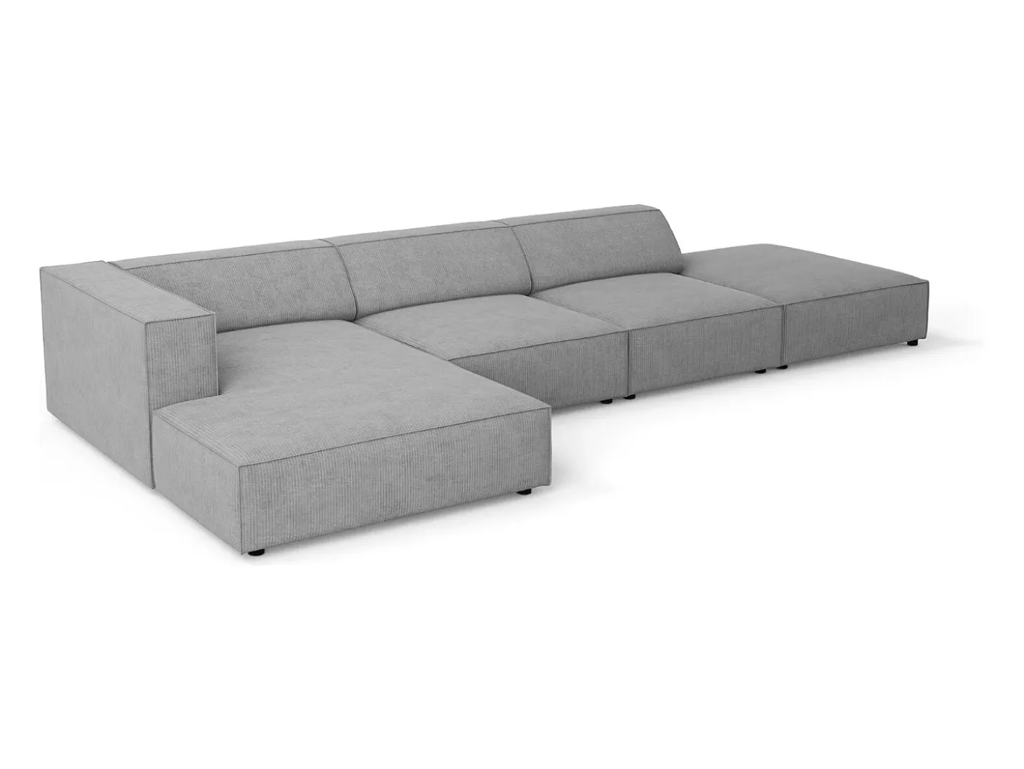 Cosmopolitan Design - Sofá de canto esquerdo "Arendal" 5 lugares em tecido chenille com efeito canelado cinza escuro - 341x166x70cm