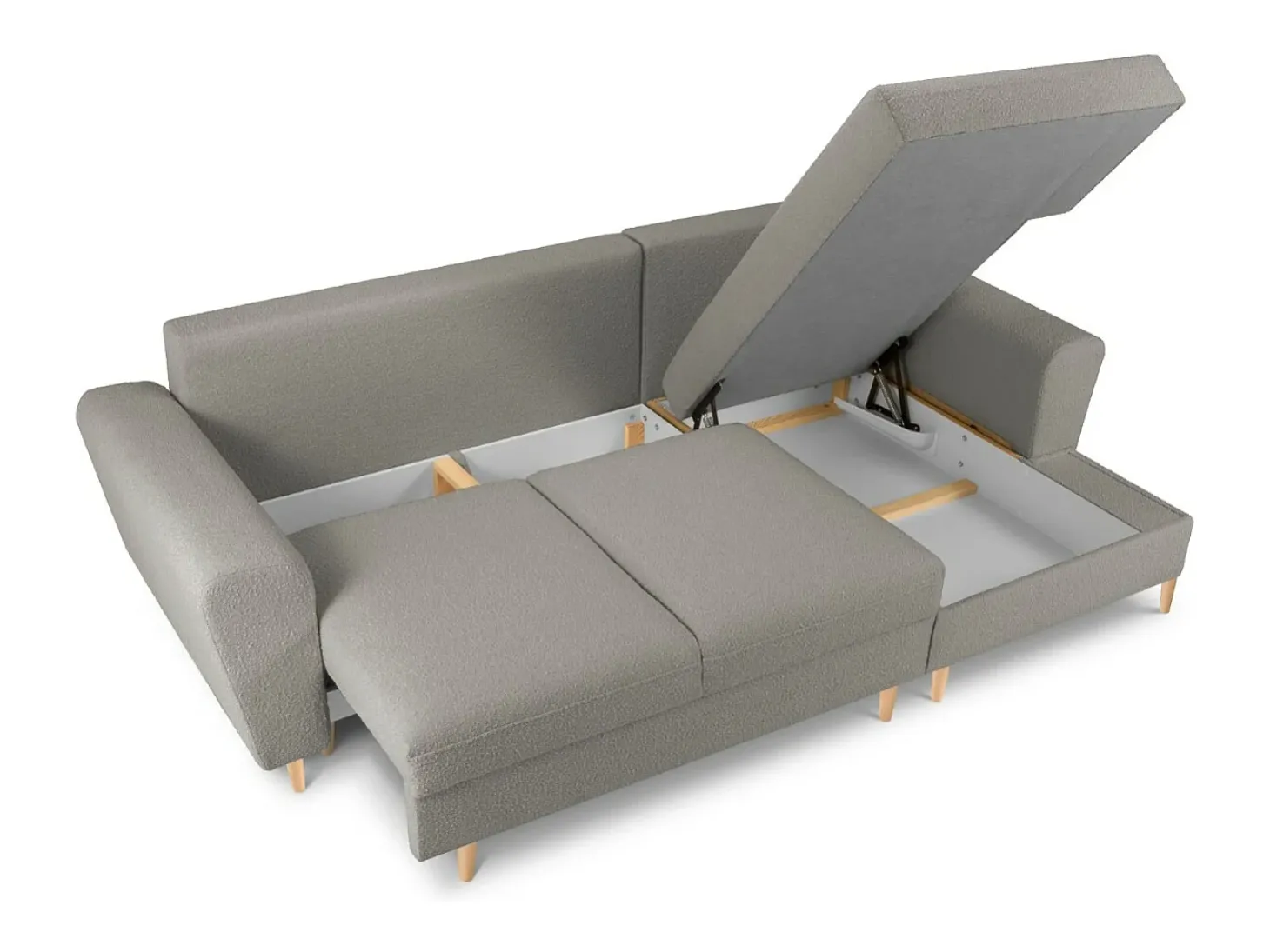 Cosmopolitan Design - Sofá convertível de canto direito com caixa de arrumação "Kyoto" 4 lugares em tecido bouclé cinza - 241x145x88cm