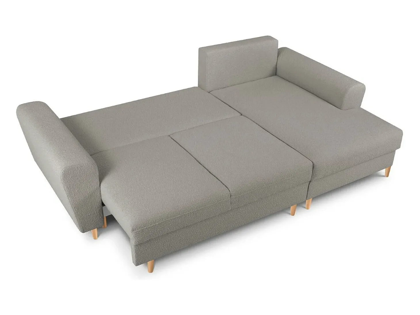 Cosmopolitan Design - Sofá convertível de canto direito com caixa de arrumação "Kyoto" 4 lugares em tecido bouclé cinza - 241x145x88cm