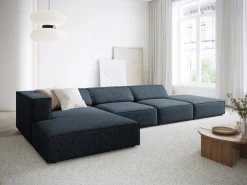 Cosmopolitan Design - Sofá de canto esquerdo "Arendal" 5 lugares em tecido chenille azul real - 341x166x70cm