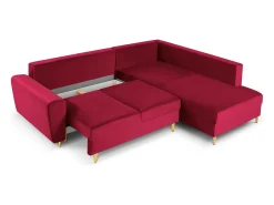 Cosmopolitan Design - Sofá convertível de canto direito com caixa de arrumação "Kyoto" 5 lugares em veludo vermelho - 243x194x88cm