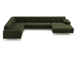 Cosmopolitan Design - Sofá de canto panorâmico à esquerda "Bali" 7 lugares em tecido estrutural verde - 327x256x75cm