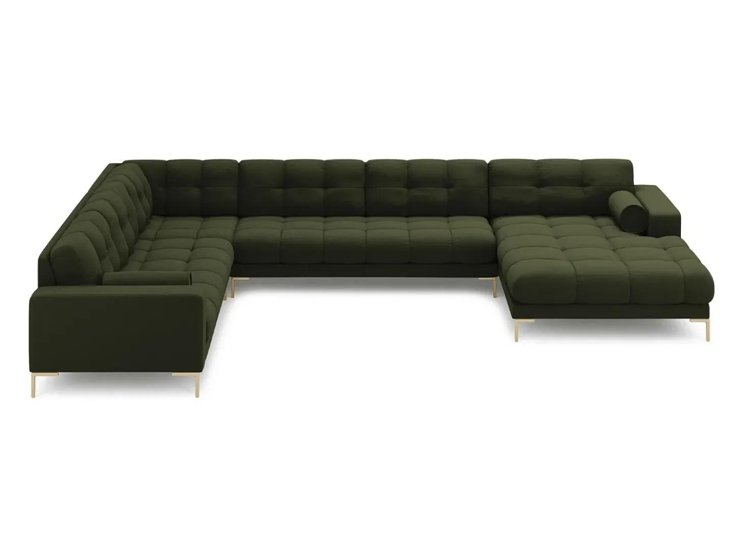 Cosmopolitan Design - Sofá de canto panorâmico à esquerda "Bali" 7 lugares em tecido estrutural verde - 327x256x75cm