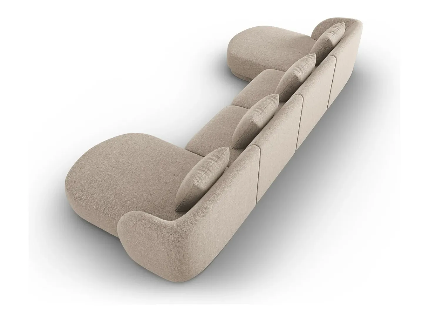 Cosmopolitan Design - Sofá panorâmico "Tulum" 5 lugares em tecido chenille bege - 330x156x70cm