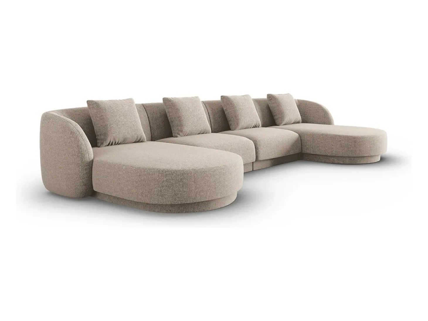 Cosmopolitan Design - Sofá panorâmico "Tulum" 5 lugares em tecido chenille bege - 330x156x70cm