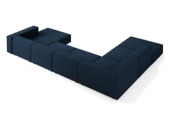 Cosmopolitan Design - Sofá de canto panorâmico à esquerda "Arendal" 7 lugares em tecido chenille com efeito canelado azul real - 364x262x70cm