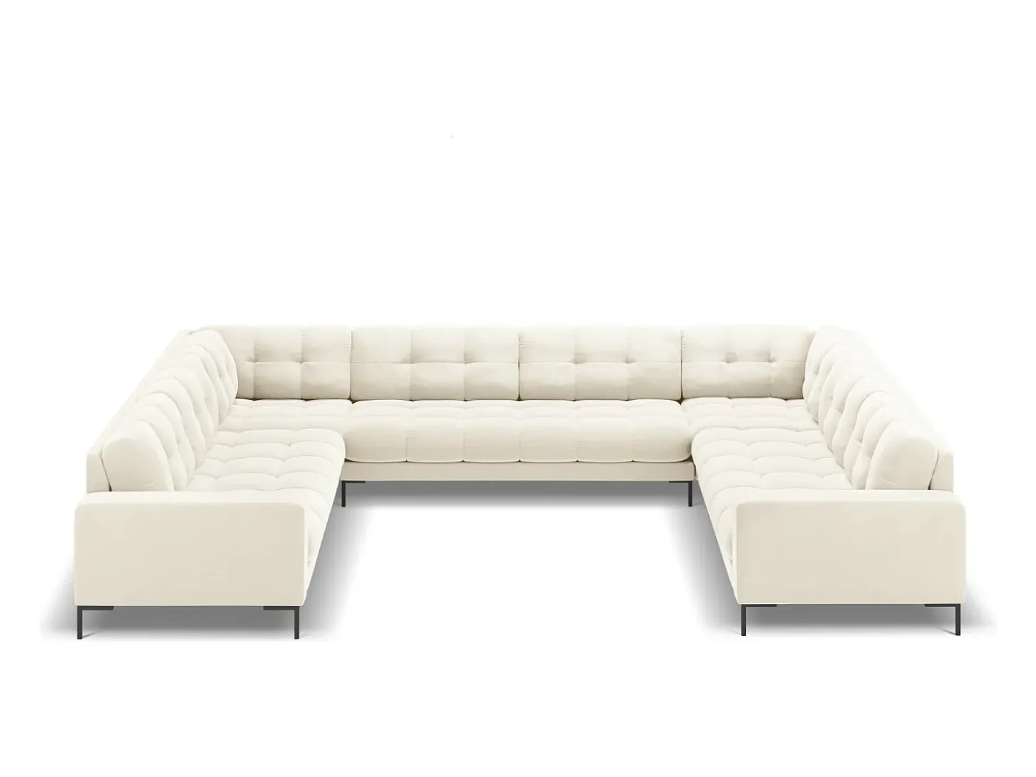 Cosmopolitan Design - Sofá panorâmico "Bali" 9 lugares em veludo bege claro - 327x256x75cm