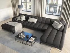 Cosmopolitan Design - Sofá panorâmico "Bali" 7 lugares em veludo cinza escuro - 383x185x75cm