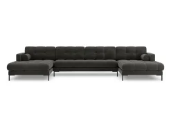 Cosmopolitan Design - Sofá panorâmico "Bali" 7 lugares em veludo cinza escuro - 383x185x75cm