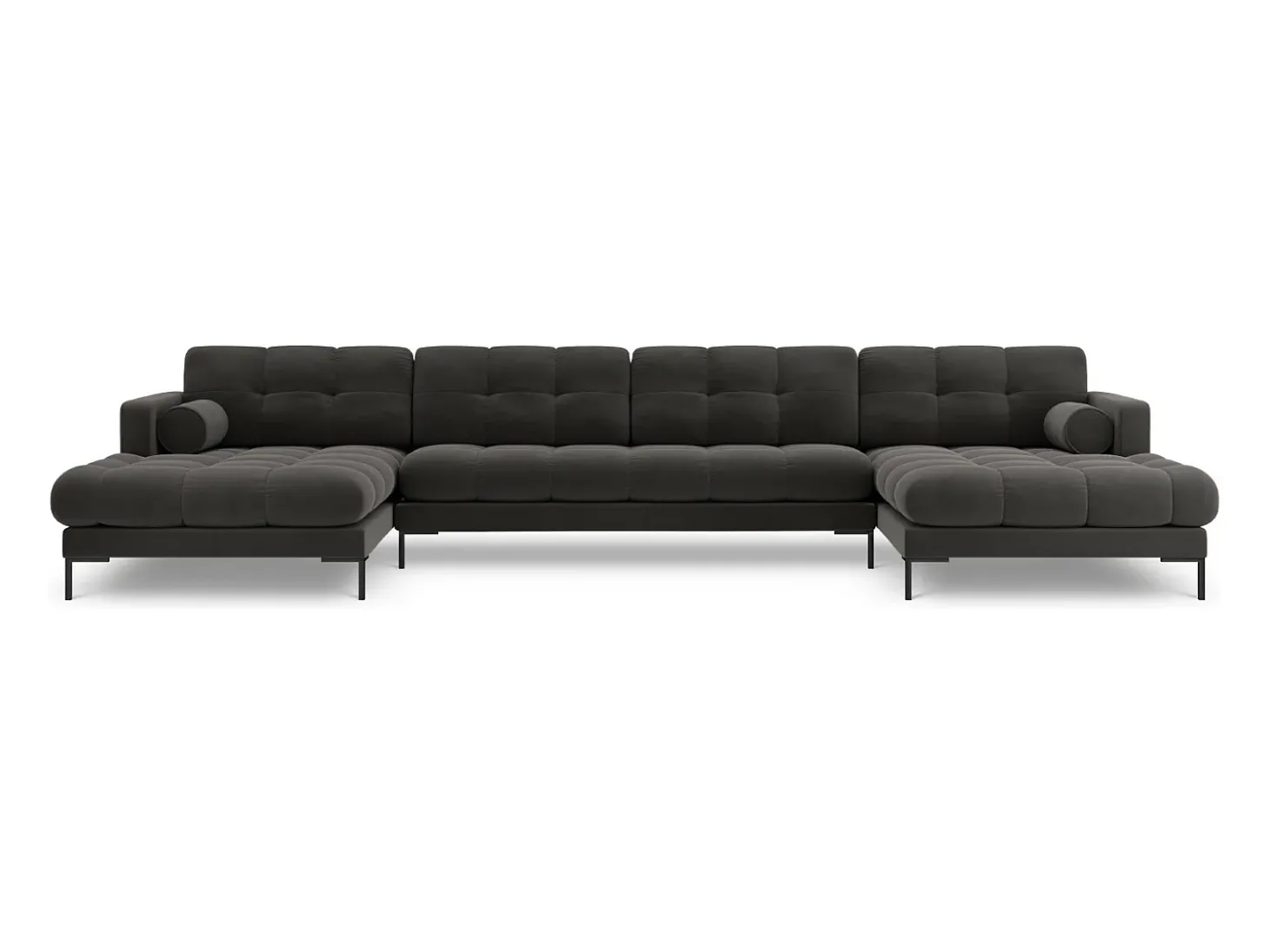 Cosmopolitan Design - Sofá panorâmico "Bali" 7 lugares em veludo cinza escuro - 383x185x75cm