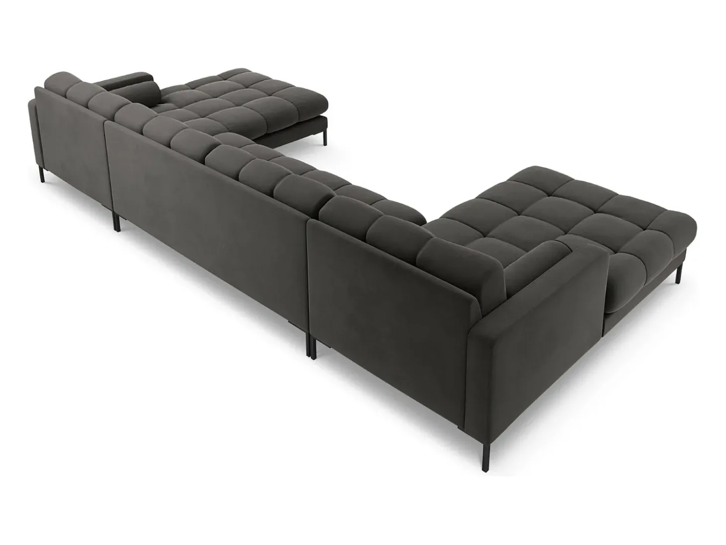Cosmopolitan Design - Sofá panorâmico "Bali" 7 lugares em veludo cinza escuro - 383x185x75cm