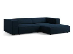 Cosmopolitan Design - Sofá de canto direito "Arendal" 3 lugares em tecido chenille com efeito canelado azul real - 224x166x70cm