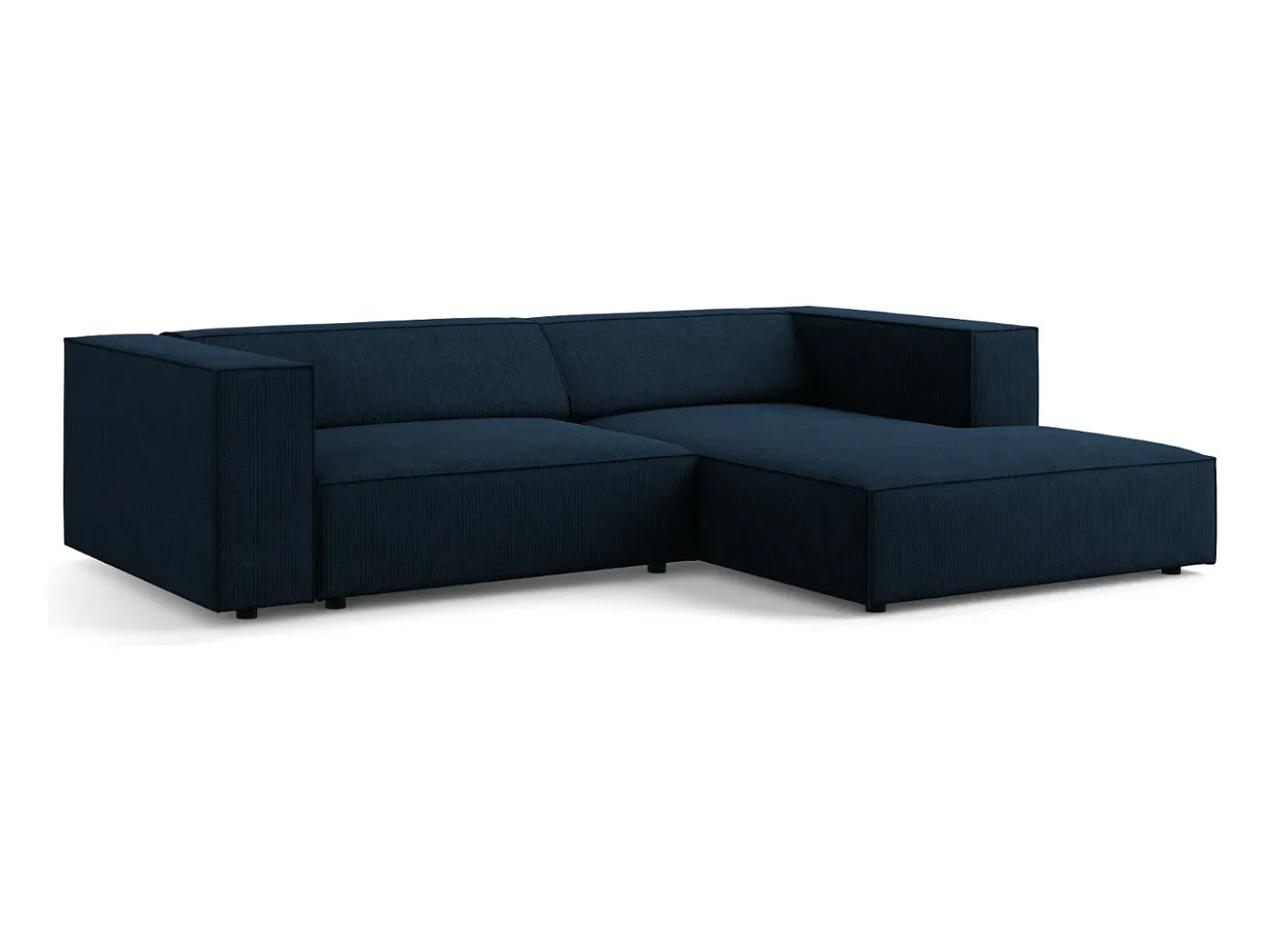 Cosmopolitan Design - Sofá de canto direito "Arendal" 3 lugares em tecido chenille com efeito canelado azul real - 224x166x70cm