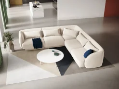 Cosmopolitan Design - Sofá de canto simétrico "Tulum" 5 lugares em veludo bege claro - 255x255x70cm