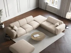 Cosmopolitan Design - Sofá de canto direito "Nolio" 4 lugares em tecido chenille bege claro - 315x250x72cm
