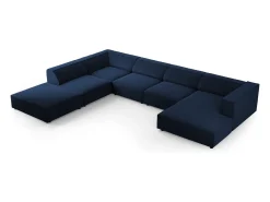Cosmopolitan Design - Sofá de canto panorâmico à esquerda "Arendal" 7 lugares em veludo azul real - 364x262x70cm