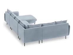 Cosmopolitan Design - Sofá de canto panorâmico à esquerda "Vienna" 7 lugares em veludo azul claro - 330x235x95cm