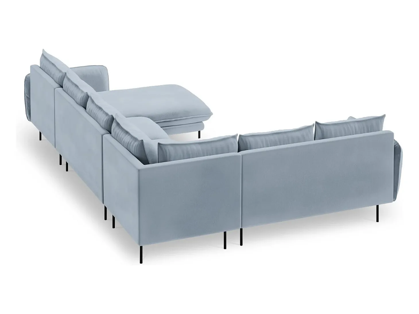 Cosmopolitan Design - Sofá de canto panorâmico à esquerda "Vienna" 7 lugares em veludo azul claro - 330x235x95cm