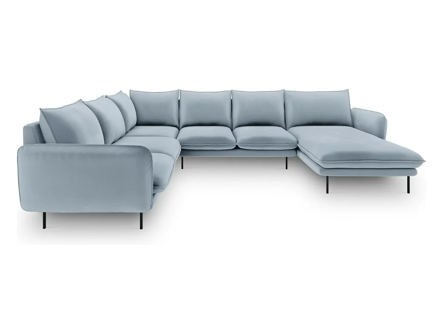 Cosmopolitan Design - Sofá de canto panorâmico à esquerda "Vienna" 7 lugares em veludo azul claro - 330x235x95cm