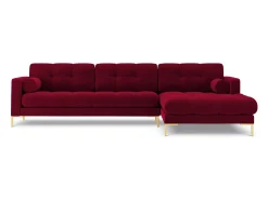 Cosmopolitan Design - Sofá de canto direito "Bali" 5 lugares em veludo vermelho - 293x185x75cm