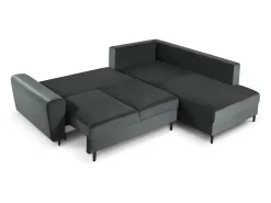 Cosmopolitan Design - Sofá convertível de canto direito com caixa de arrumação "Kyoto" 5 lugares em veludo cinza escuro - 243x194x88cm