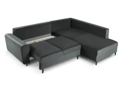 Cosmopolitan Design - Sofá convertível de canto direito com caixa de arrumação "Kyoto" 5 lugares em veludo cinza escuro - 243x194x88cm