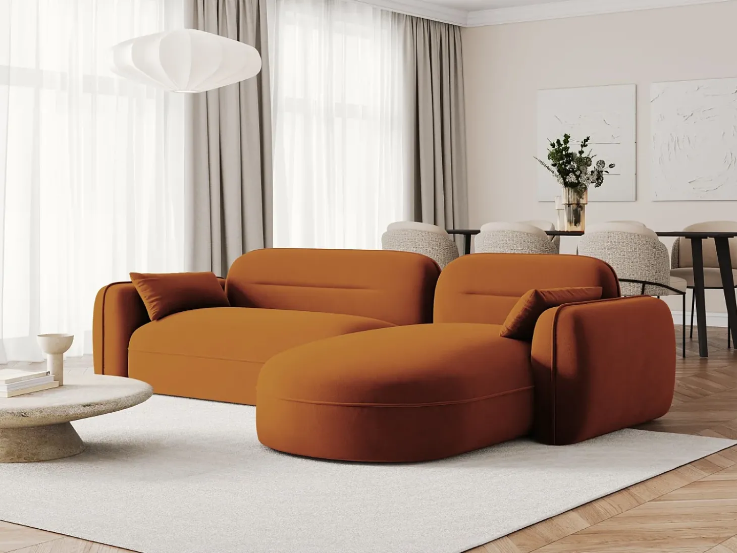 Cosmopolitan Design - Sofá modular de canto direito "Sydney" 4 lugares em veludo terracota - 275x165x70cm
