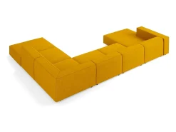 Cosmopolitan Design - Sofá de canto direito panorâmico "Arendal" 7 lugares em tecido chenille com efeito canelado mostarda - 364x262x70cm