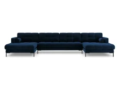 Cosmopolitan Design - Sofá panorâmico "Bali" 7 lugares em veludo azul real - 383x185x75cm