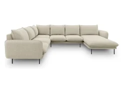 Cosmopolitan Design - Sofá de canto panorâmico à esquerda "Vienna" 7 lugares em tecido estrutural bege - 330x235x95cm