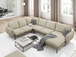 Cosmopolitan Design - Sofá de canto panorâmico à esquerda "Vienna" 7 lugares em tecido estrutural bege - 330x235x95cm