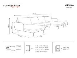 Cosmopolitan Design - Sofá panorâmico "Vienna" 6 lugares em veludo cinza escuro - 350x170x95cm