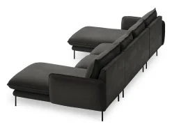 Cosmopolitan Design - Sofá panorâmico "Vienna" 6 lugares em veludo cinza escuro - 350x170x95cm
