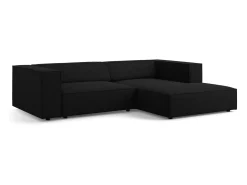 Cosmopolitan Design - Sofá de canto direito "Arendal" 3 lugares em tecido chenille com efeito canelado preto - 224x166x70cm