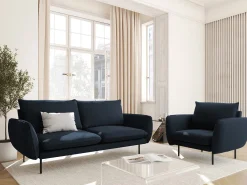 Cosmopolitan Design - Sofá "Vienna" 2 lugares em veludo azul escuro - 160x92x95cm