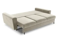 Cosmopolitan Design - Sofá-cama com compartimento de arrumação "Kyoto" 3 lugares em veludo bege claro - 235x100x88cm