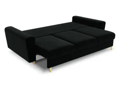 Cosmopolitan Design - Sofá-cama com compartimento de arrumação "Kyoto" 3 lugares em veludo preto - 235x100x88cm