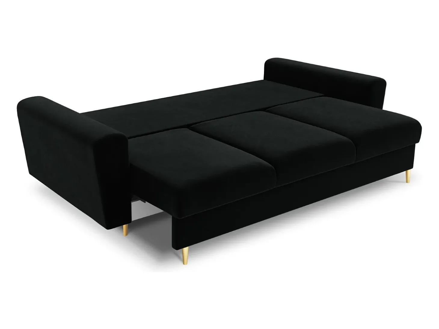 Cosmopolitan Design - Sofá-cama com compartimento de arrumação "Kyoto" 3 lugares em veludo preto - 235x100x88cm