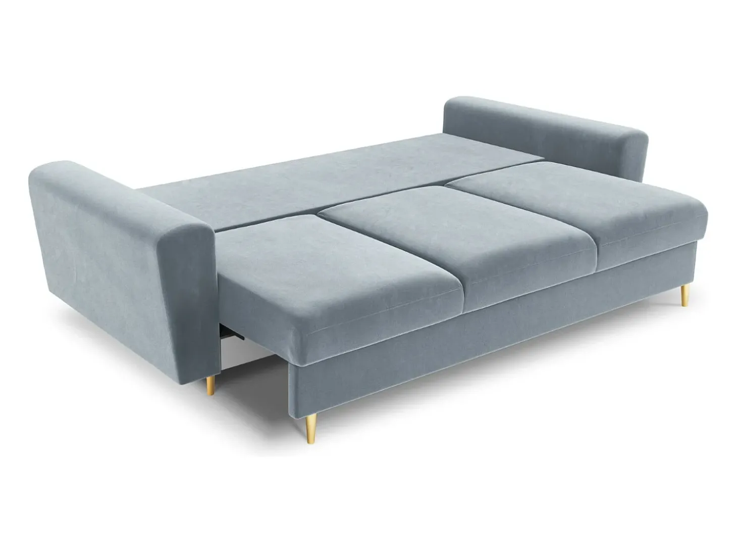 Cosmopolitan Design - Sofá-cama com compartimento de arrumação "Kyoto" 3 lugares em veludo azul claro - 235x100x88cm