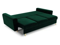 Cosmopolitan Design - Sofá-cama com compartimento de arrumação "Kyoto" 3 lugares em veludo verde garrafa - 235x100x88cm