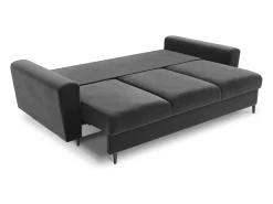 Cosmopolitan Design - Sofá-cama com compartimento de arrumação "Kyoto" 3 lugares em veludo cinza claro - 235x100x88cm