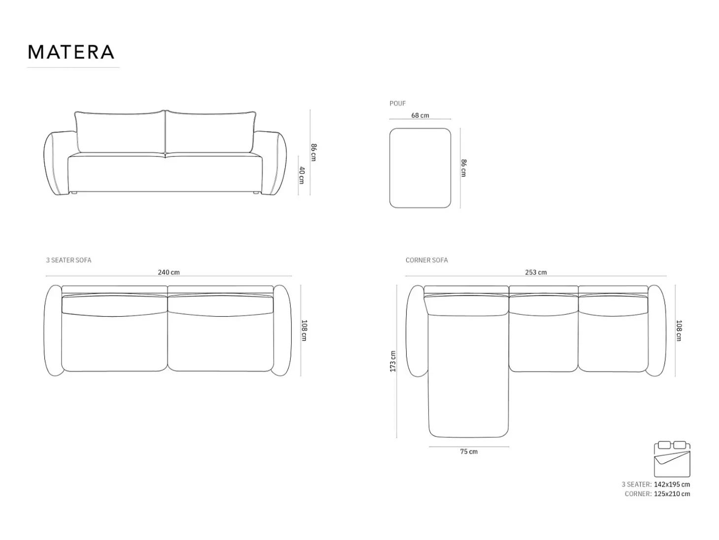 Cosmopolitan Design - Sofá-cama com compartimento de arrumação "Matera" 3 lugares em tecido chenille cinza claro - 240x108x86cm