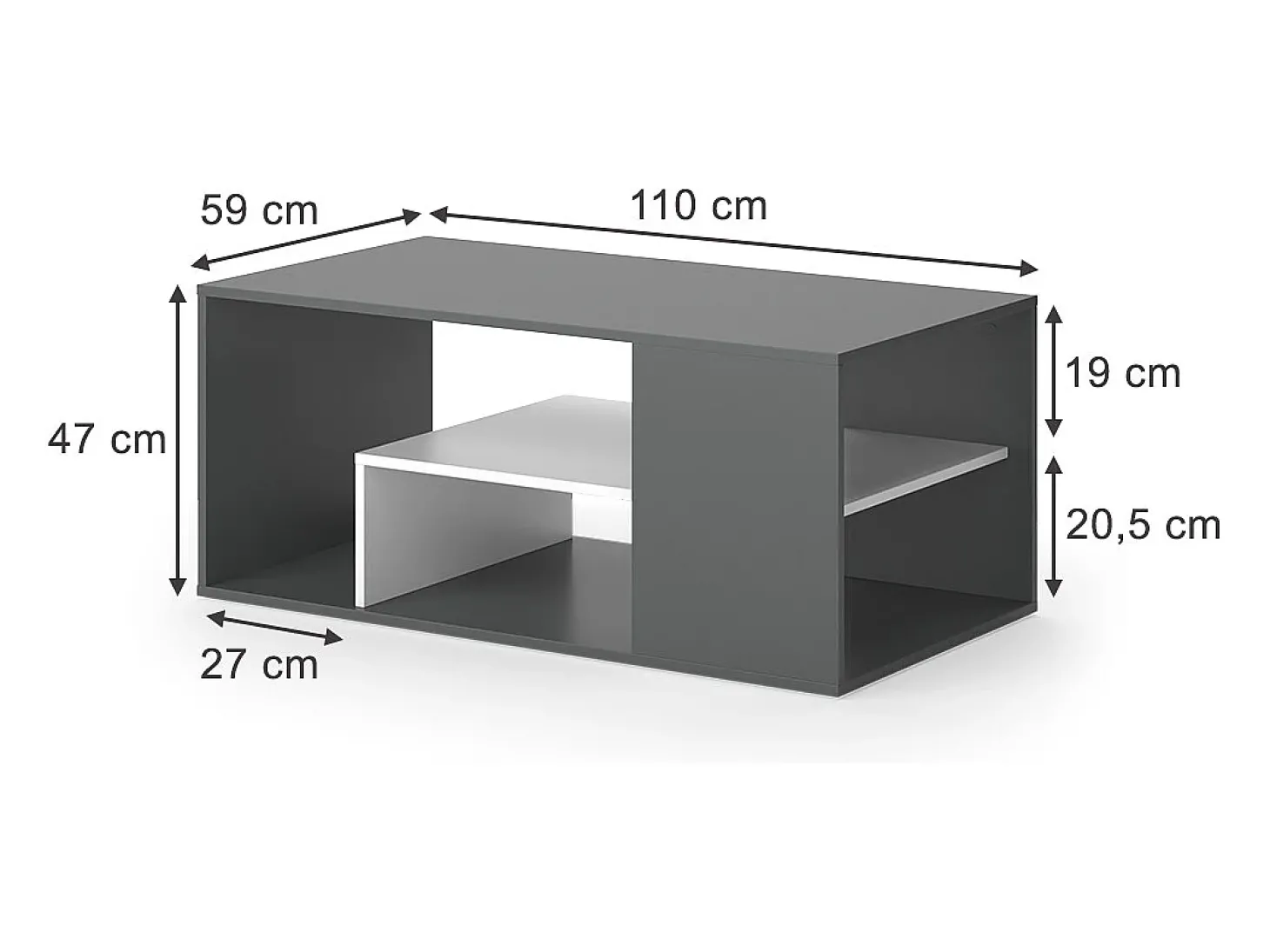 Couchtisch antracite/branco 110x59x47 edgar