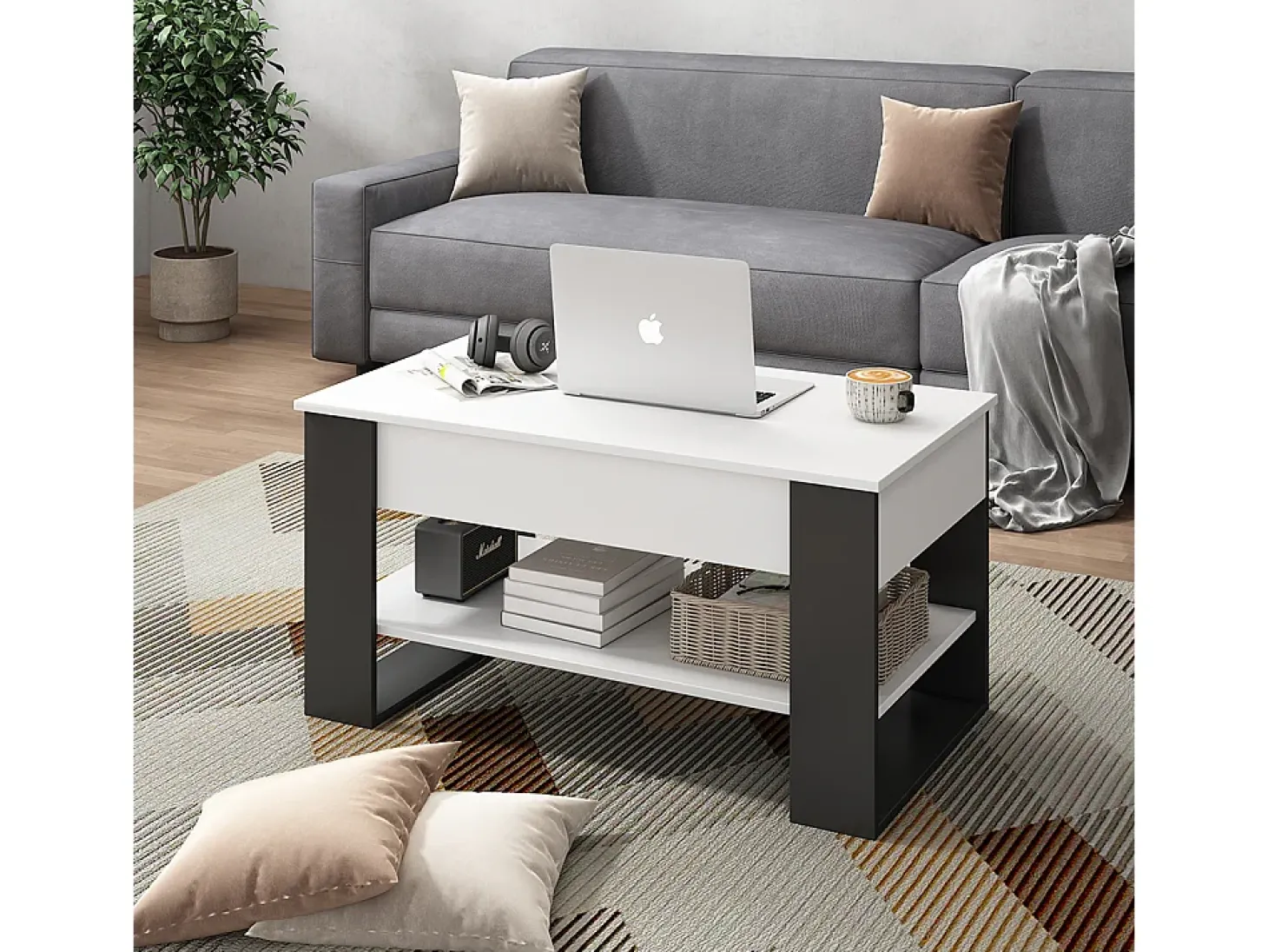 Couchtisch branco/antracite 92x51x47 lifto