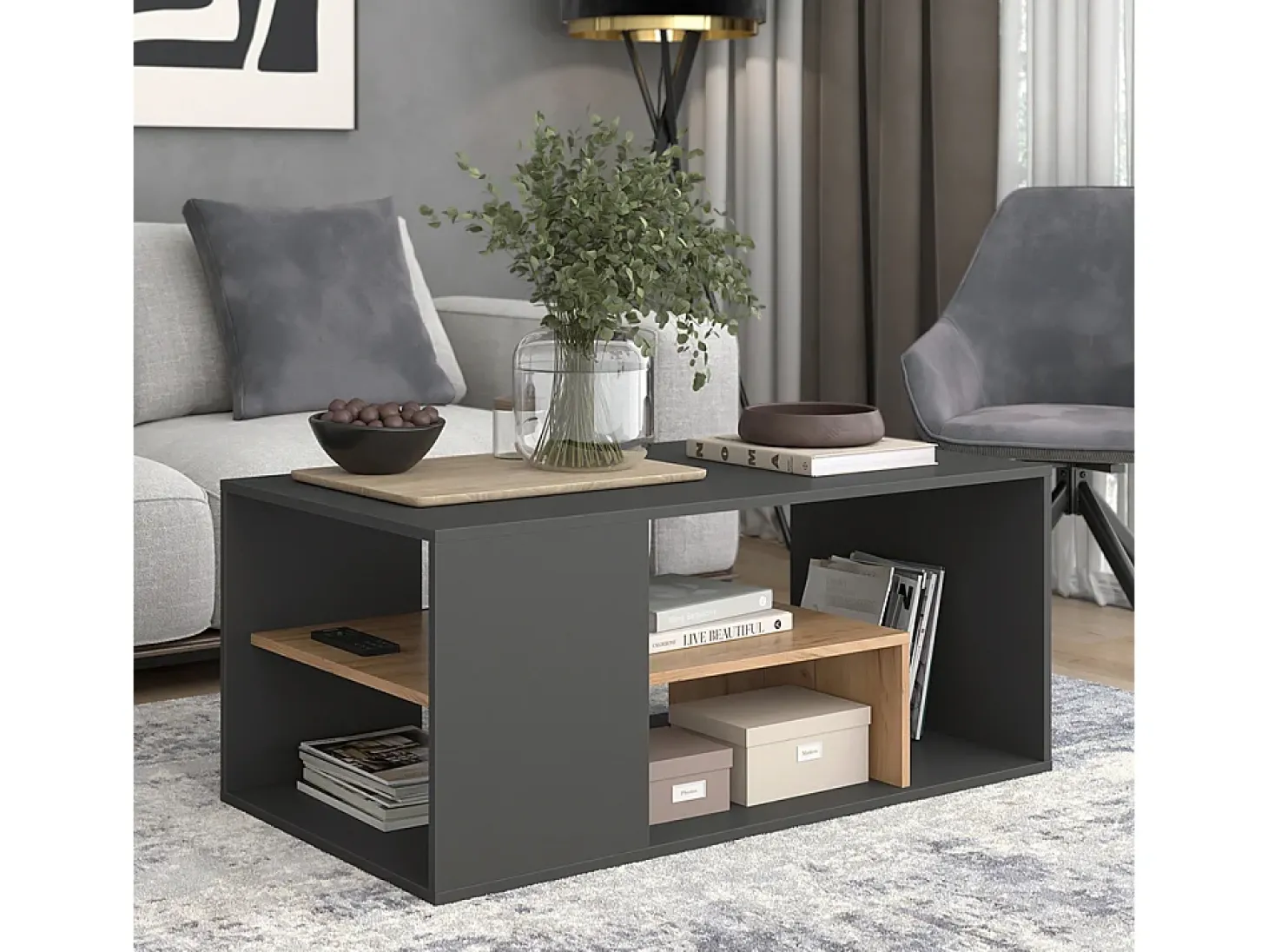 Couchtisch carvalho antracite/goldkraft 110x59x47 edgar