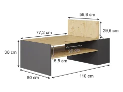 Couchtisch carvalho artesanal/antracite 110x60x36 rubby